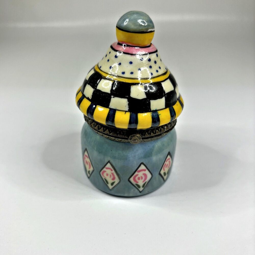 Vintage 1990s Porcelain Trinket Box Collectable Whimsical Checkered Novelty